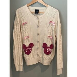 Disney BoxLunch Mickey Mouse Cable Knit Cardigan Pearl Buttons Size LG
